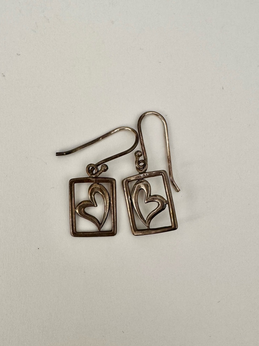 Silver Heart Frame Drop Earrings - Women's Jewelry